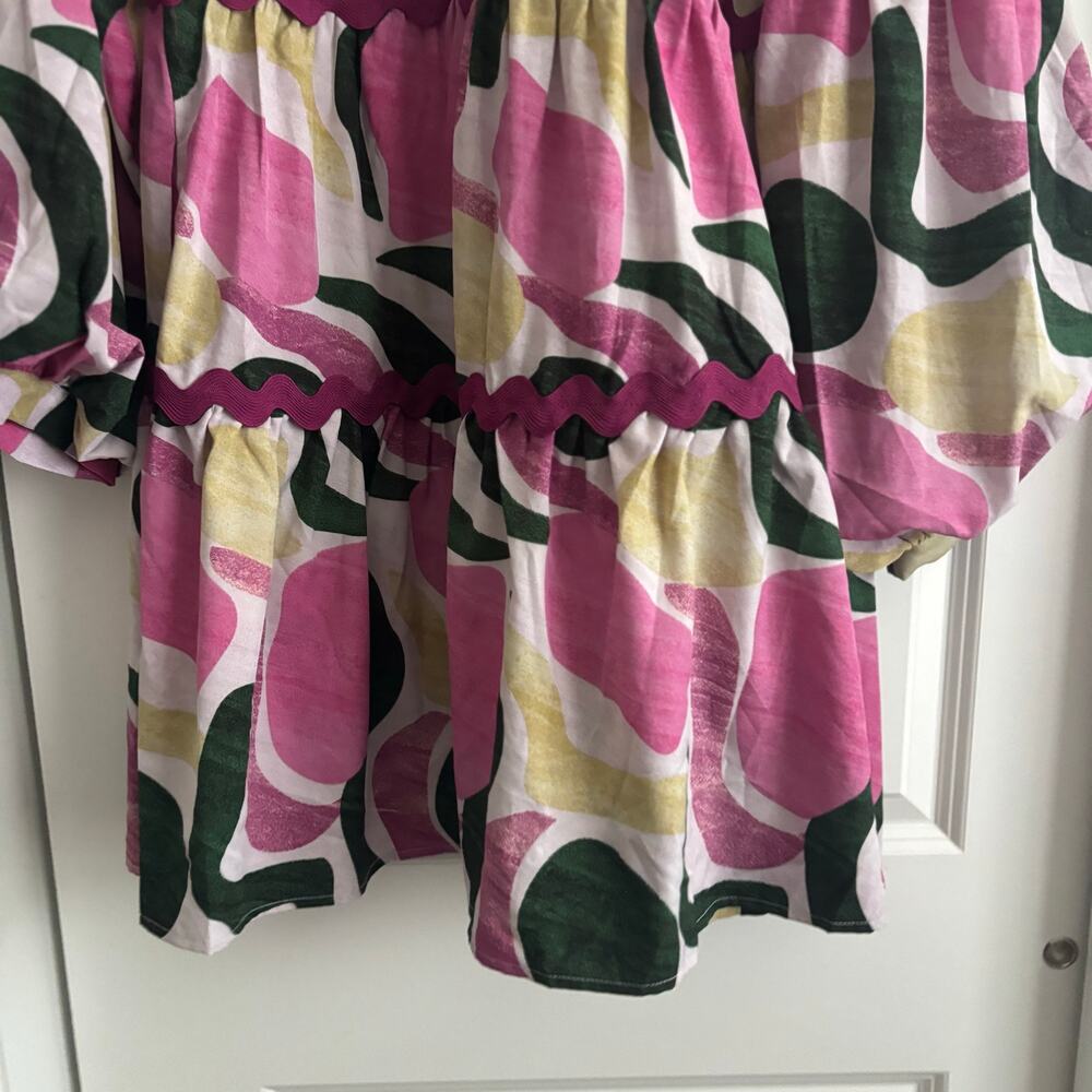 Pink Abstract Print Ruffle-Tier Mini Dress - Picture 11 of 13